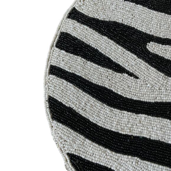 TIRAMISU 15in ZEBRA Handmade Beaded Placemat Charger  Black & Ivory Decor NEW - Picture 5 of 5